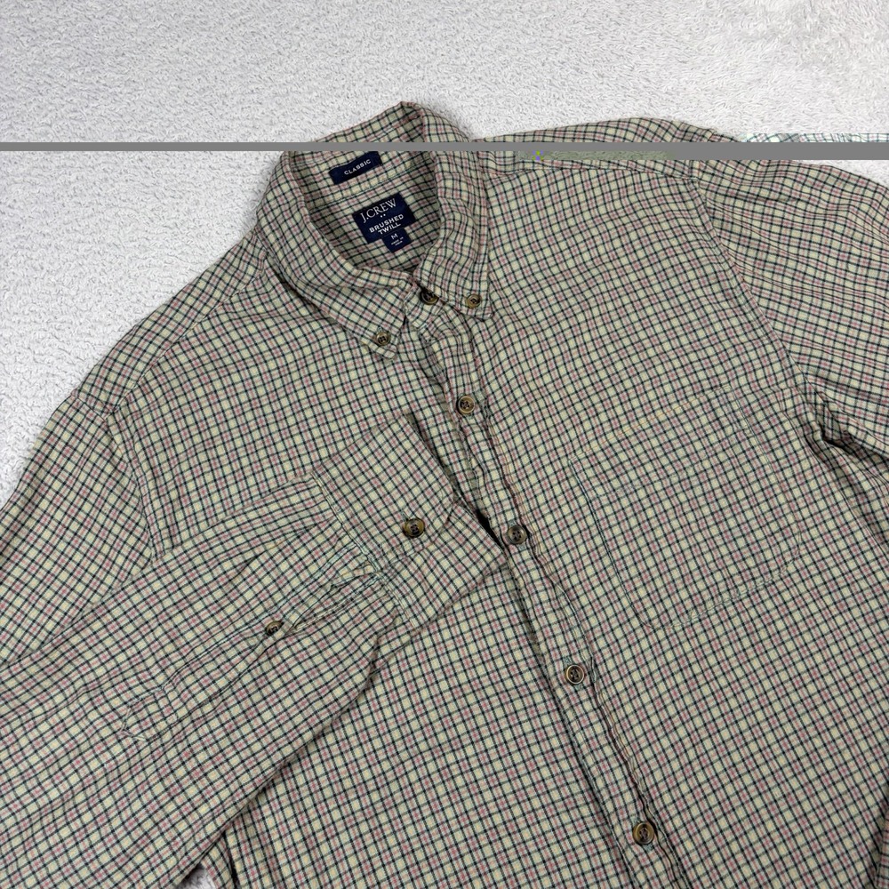 J.Crew Brushed Twill Shirt Mens Medium Plaid Green Pink Long Sleeve Button Down